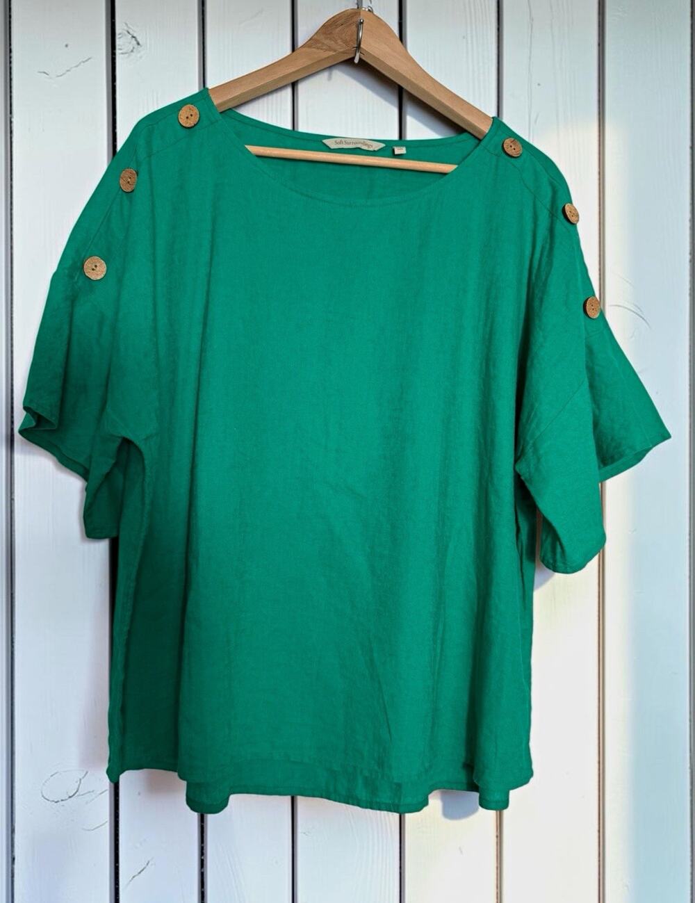 Soft Surroundings Women's Andrea Linen Blend Green Top Size XL Petite Relaxed